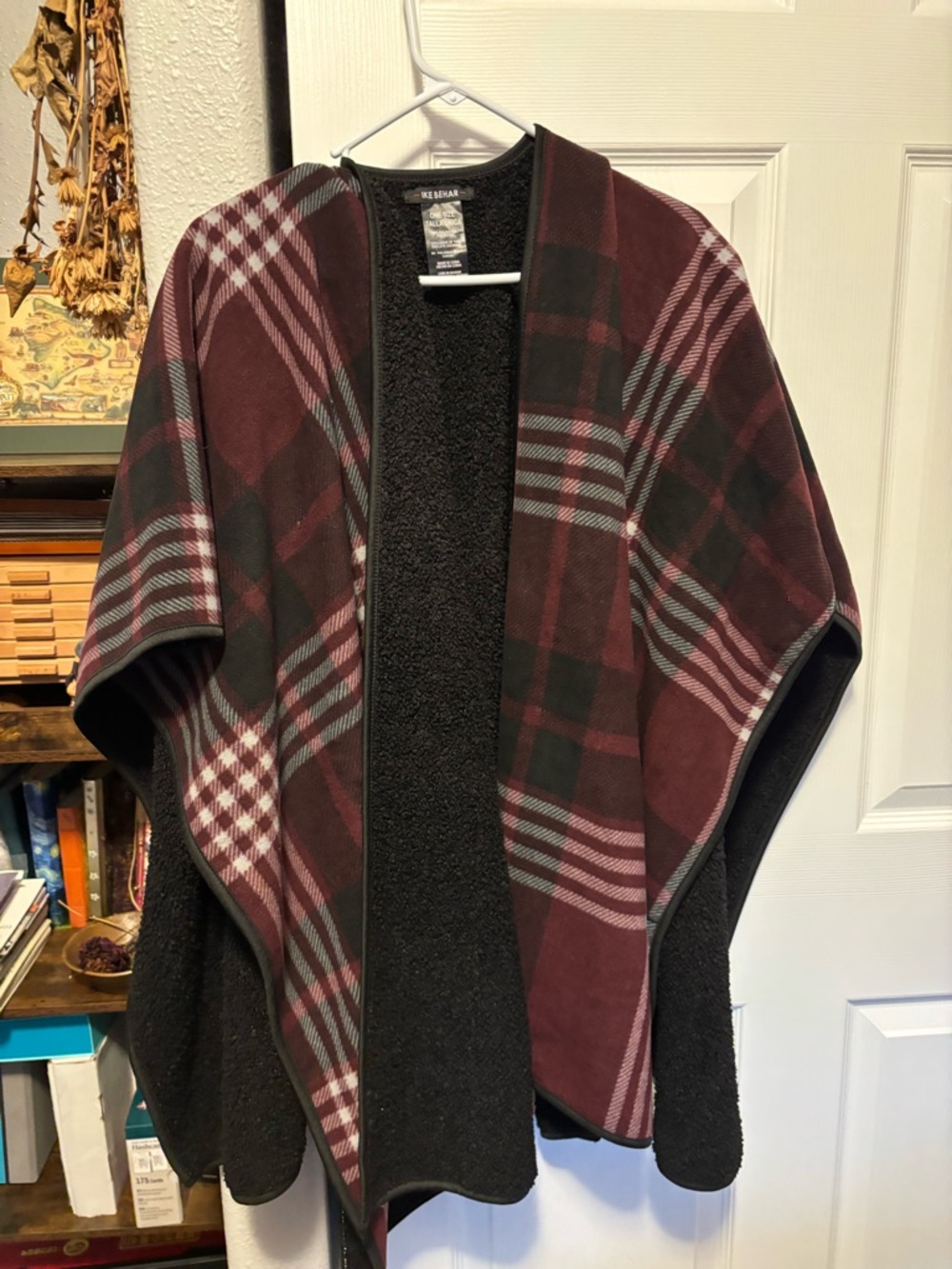 Kirklands Burgundy Plaid Open Front Poncho Cape
